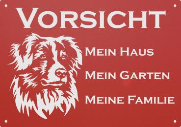 Aluminium Warnschild Australian Sheperd VORSICHT Mein Haus mein Garten meine Familie